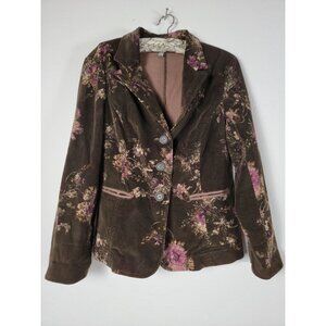 J.Jill Womens Petite Floral Velvet Blazer Jacket SP Brown Purple Cotton & Spande